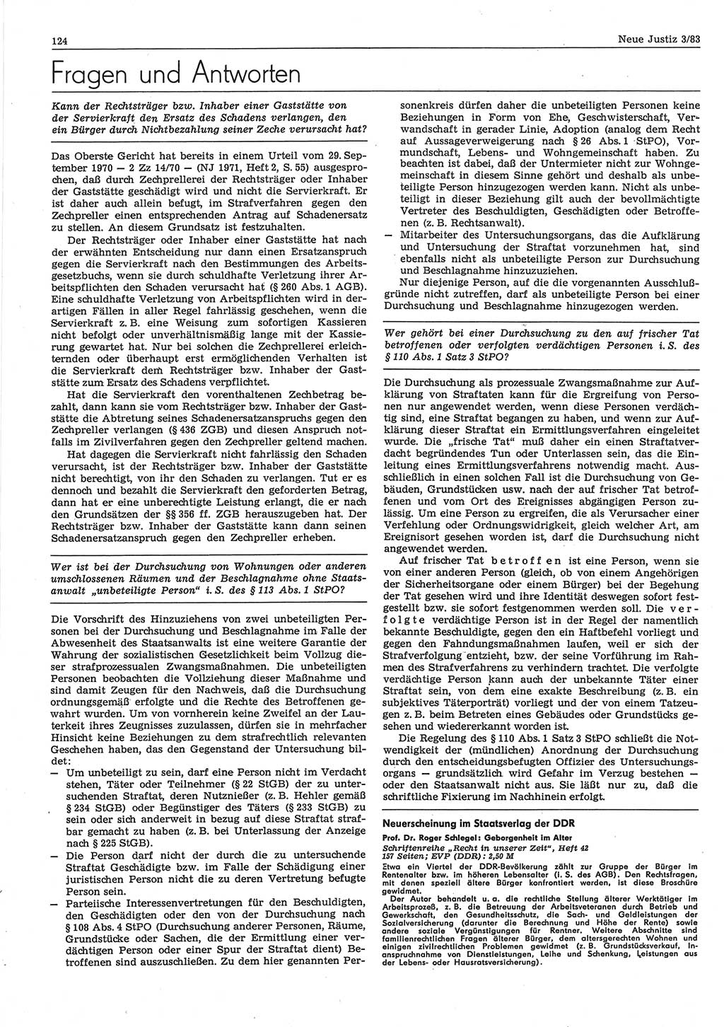 Neue Justiz (NJ), Zeitschrift für sozialistisches Recht und Gesetzlichkeit [Deutsche Demokratische Republik (DDR)], 37. Jahrgang 1983, Seite 124 (NJ DDR 1983, S. 124)
