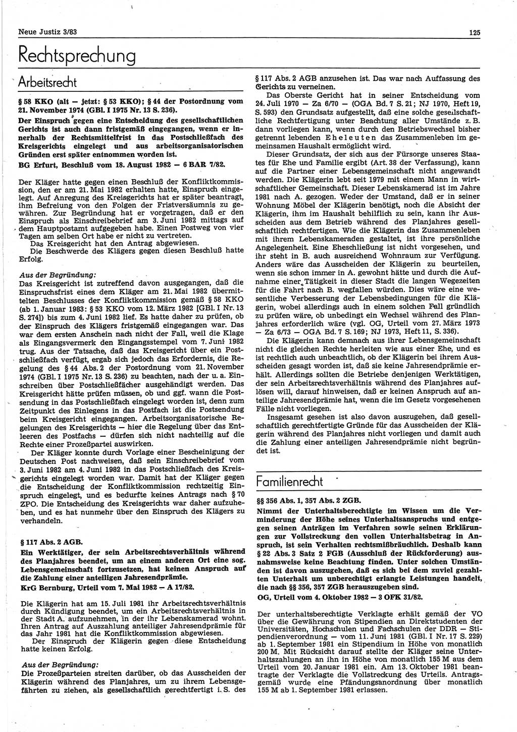 Neue Justiz (NJ), Zeitschrift für sozialistisches Recht und Gesetzlichkeit [Deutsche Demokratische Republik (DDR)], 37. Jahrgang 1983, Seite 125 (NJ DDR 1983, S. 125)