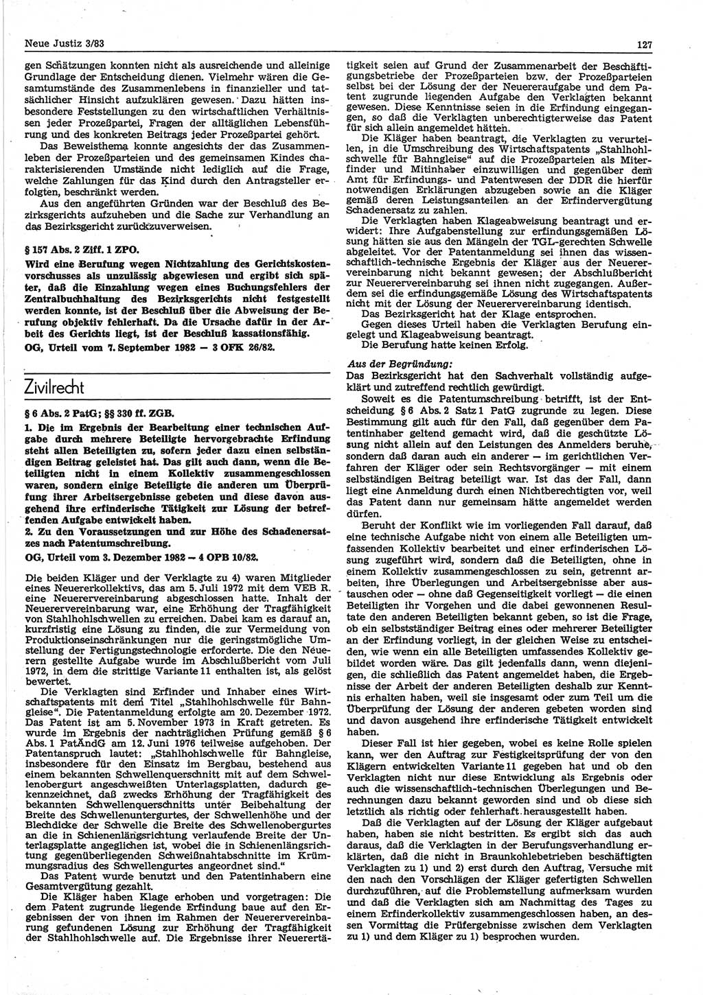 Neue Justiz (NJ), Zeitschrift für sozialistisches Recht und Gesetzlichkeit [Deutsche Demokratische Republik (DDR)], 37. Jahrgang 1983, Seite 127 (NJ DDR 1983, S. 127)