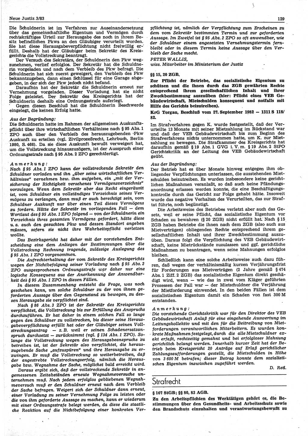 Neue Justiz (NJ), Zeitschrift für sozialistisches Recht und Gesetzlichkeit [Deutsche Demokratische Republik (DDR)], 37. Jahrgang 1983, Seite 129 (NJ DDR 1983, S. 129)