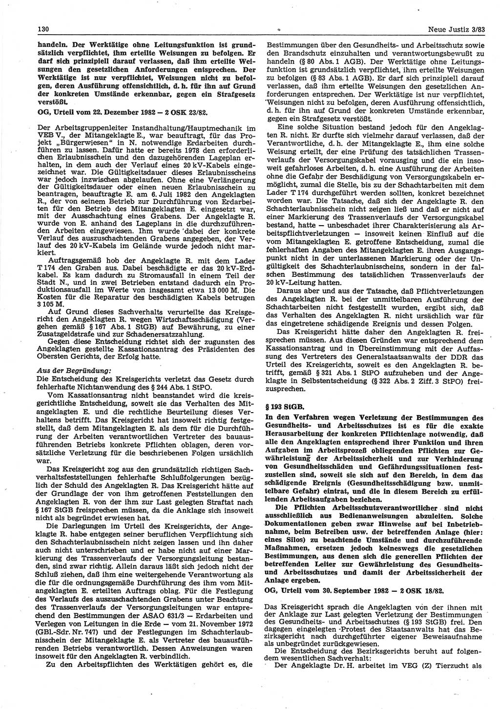 Neue Justiz (NJ), Zeitschrift für sozialistisches Recht und Gesetzlichkeit [Deutsche Demokratische Republik (DDR)], 37. Jahrgang 1983, Seite 130 (NJ DDR 1983, S. 130)