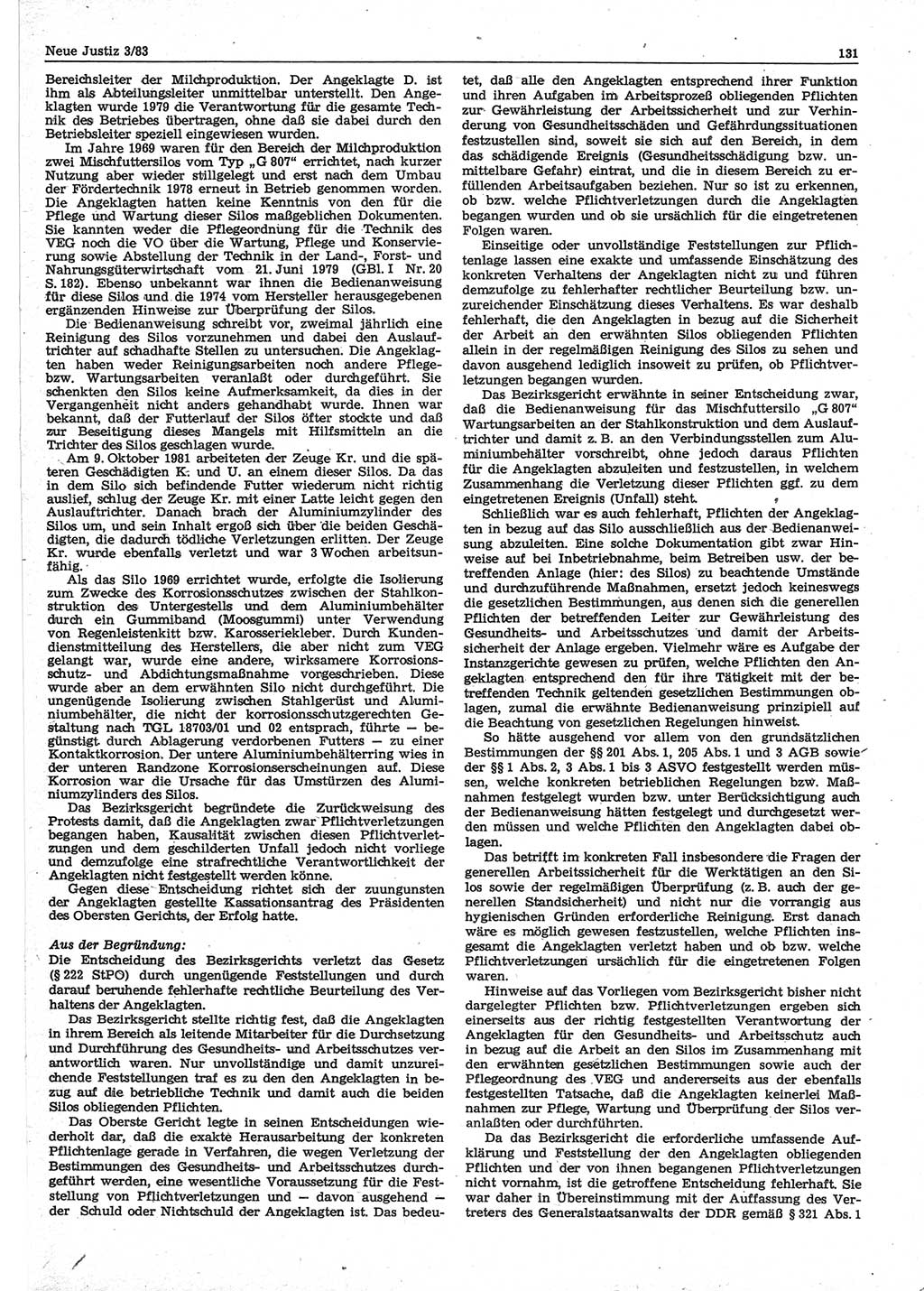 Neue Justiz (NJ), Zeitschrift für sozialistisches Recht und Gesetzlichkeit [Deutsche Demokratische Republik (DDR)], 37. Jahrgang 1983, Seite 131 (NJ DDR 1983, S. 131)