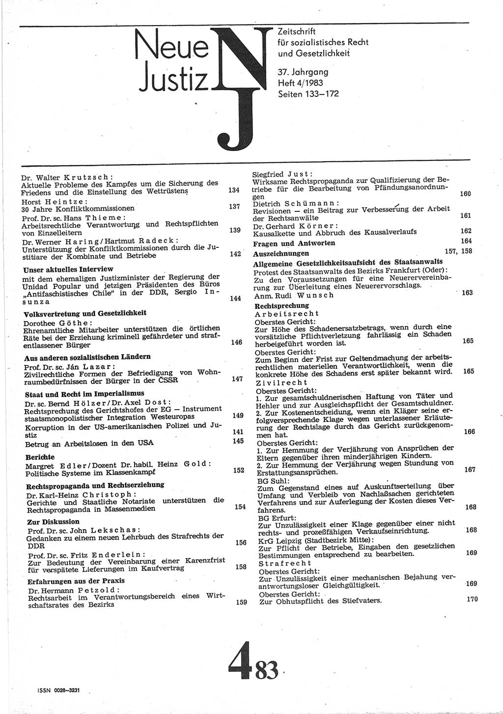 Neue Justiz (NJ), Zeitschrift für sozialistisches Recht und Gesetzlichkeit [Deutsche Demokratische Republik (DDR)], 37. Jahrgang 1983, Seite 133 (NJ DDR 1983, S. 133)