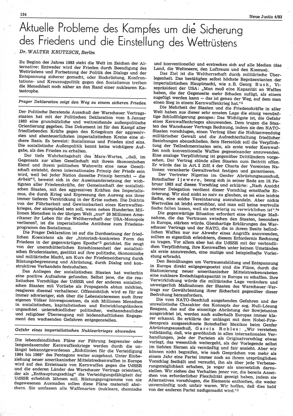 Neue Justiz (NJ), Zeitschrift für sozialistisches Recht und Gesetzlichkeit [Deutsche Demokratische Republik (DDR)], 37. Jahrgang 1983, Seite 134 (NJ DDR 1983, S. 134)