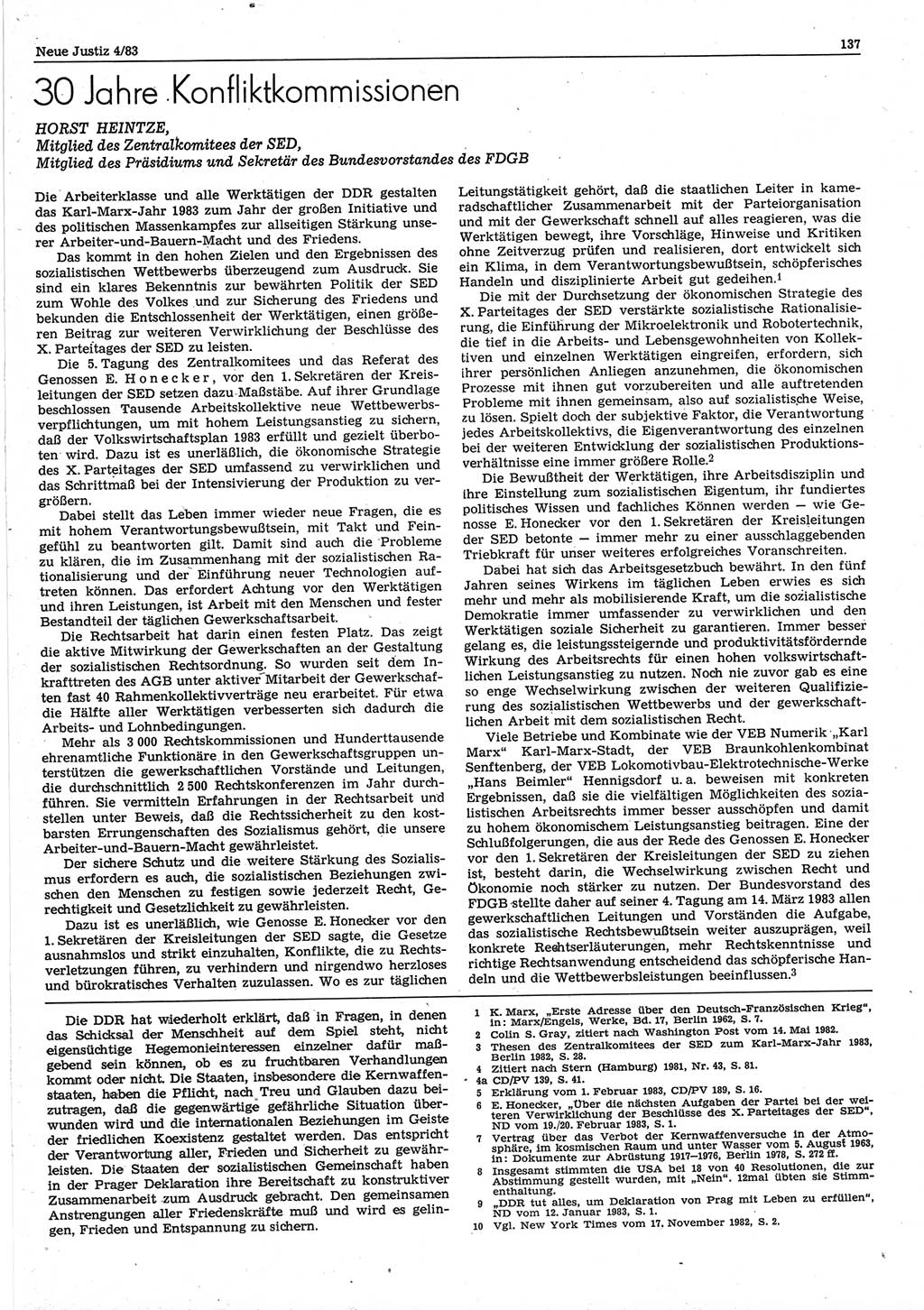Neue Justiz (NJ), Zeitschrift für sozialistisches Recht und Gesetzlichkeit [Deutsche Demokratische Republik (DDR)], 37. Jahrgang 1983, Seite 137 (NJ DDR 1983, S. 137)