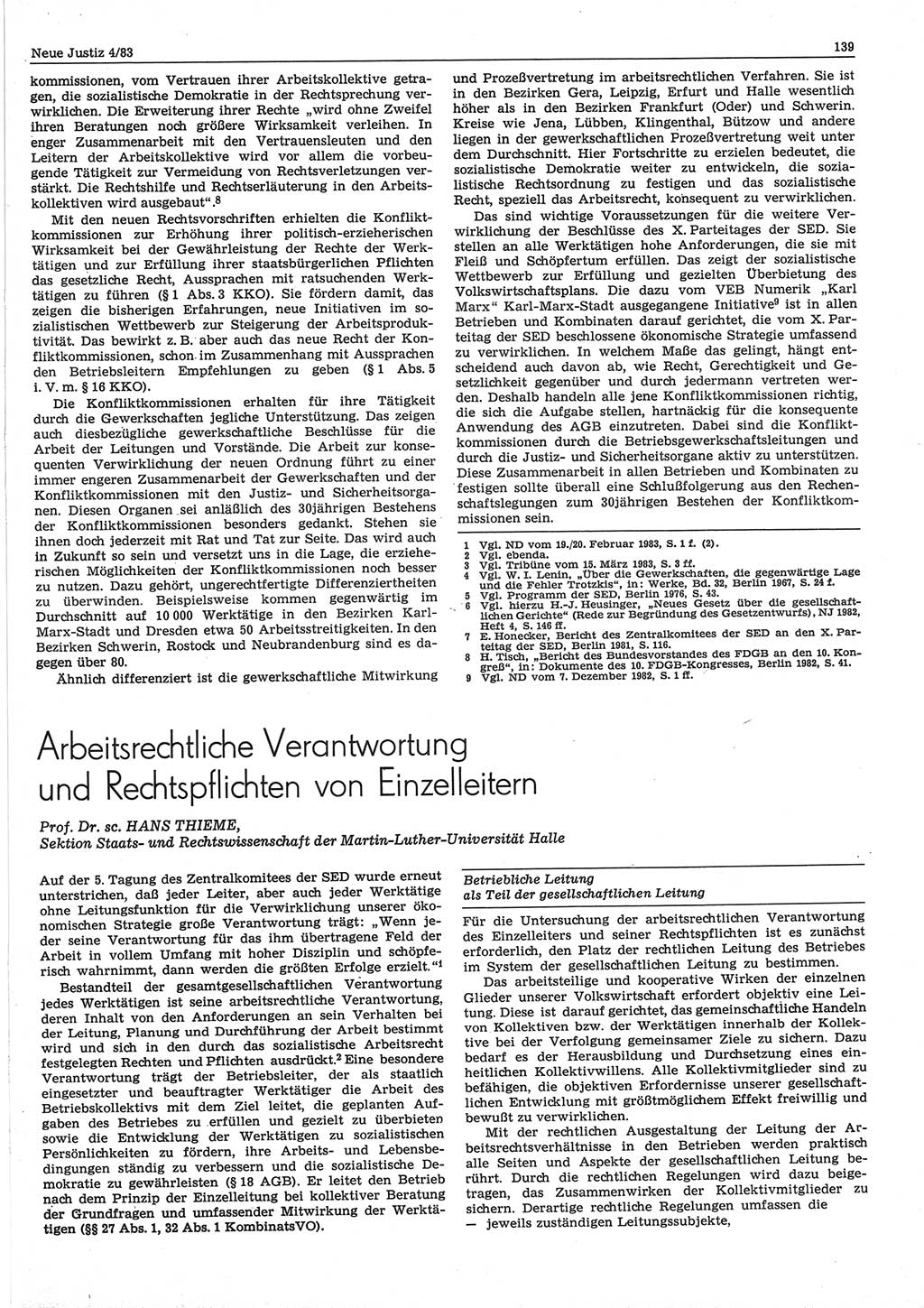 Neue Justiz (NJ), Zeitschrift für sozialistisches Recht und Gesetzlichkeit [Deutsche Demokratische Republik (DDR)], 37. Jahrgang 1983, Seite 139 (NJ DDR 1983, S. 139)