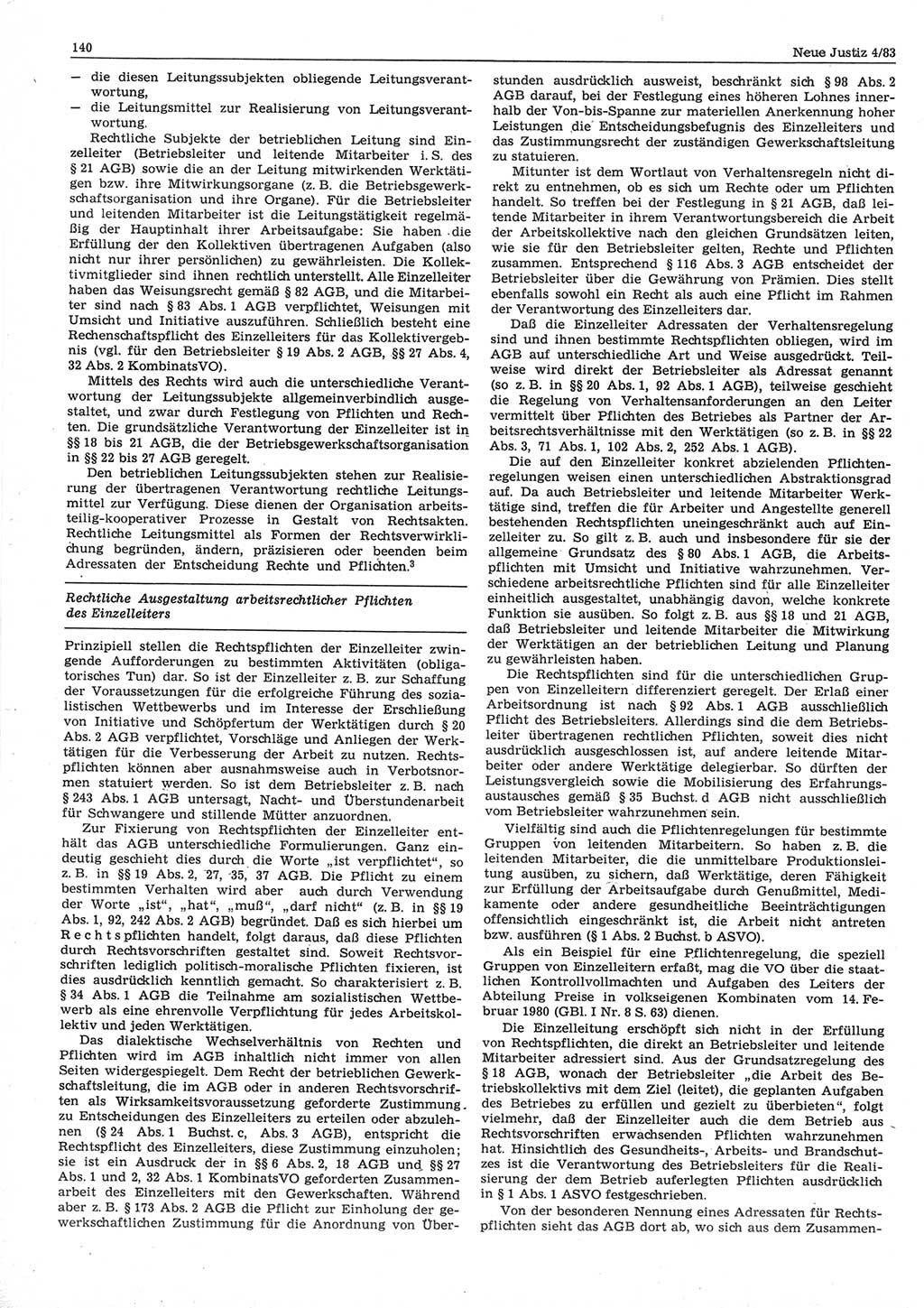 Neue Justiz (NJ), Zeitschrift für sozialistisches Recht und Gesetzlichkeit [Deutsche Demokratische Republik (DDR)], 37. Jahrgang 1983, Seite 140 (NJ DDR 1983, S. 140)