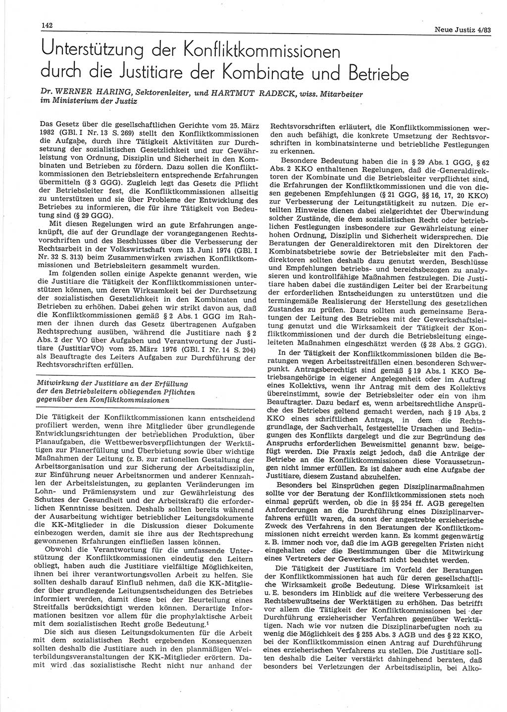 Neue Justiz (NJ), Zeitschrift für sozialistisches Recht und Gesetzlichkeit [Deutsche Demokratische Republik (DDR)], 37. Jahrgang 1983, Seite 142 (NJ DDR 1983, S. 142)