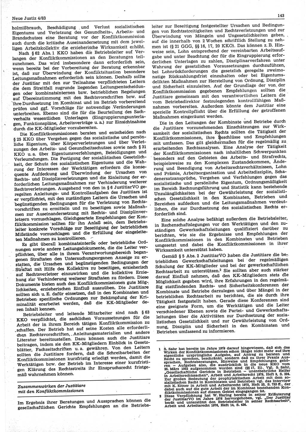 Neue Justiz (NJ), Zeitschrift für sozialistisches Recht und Gesetzlichkeit [Deutsche Demokratische Republik (DDR)], 37. Jahrgang 1983, Seite 143 (NJ DDR 1983, S. 143)