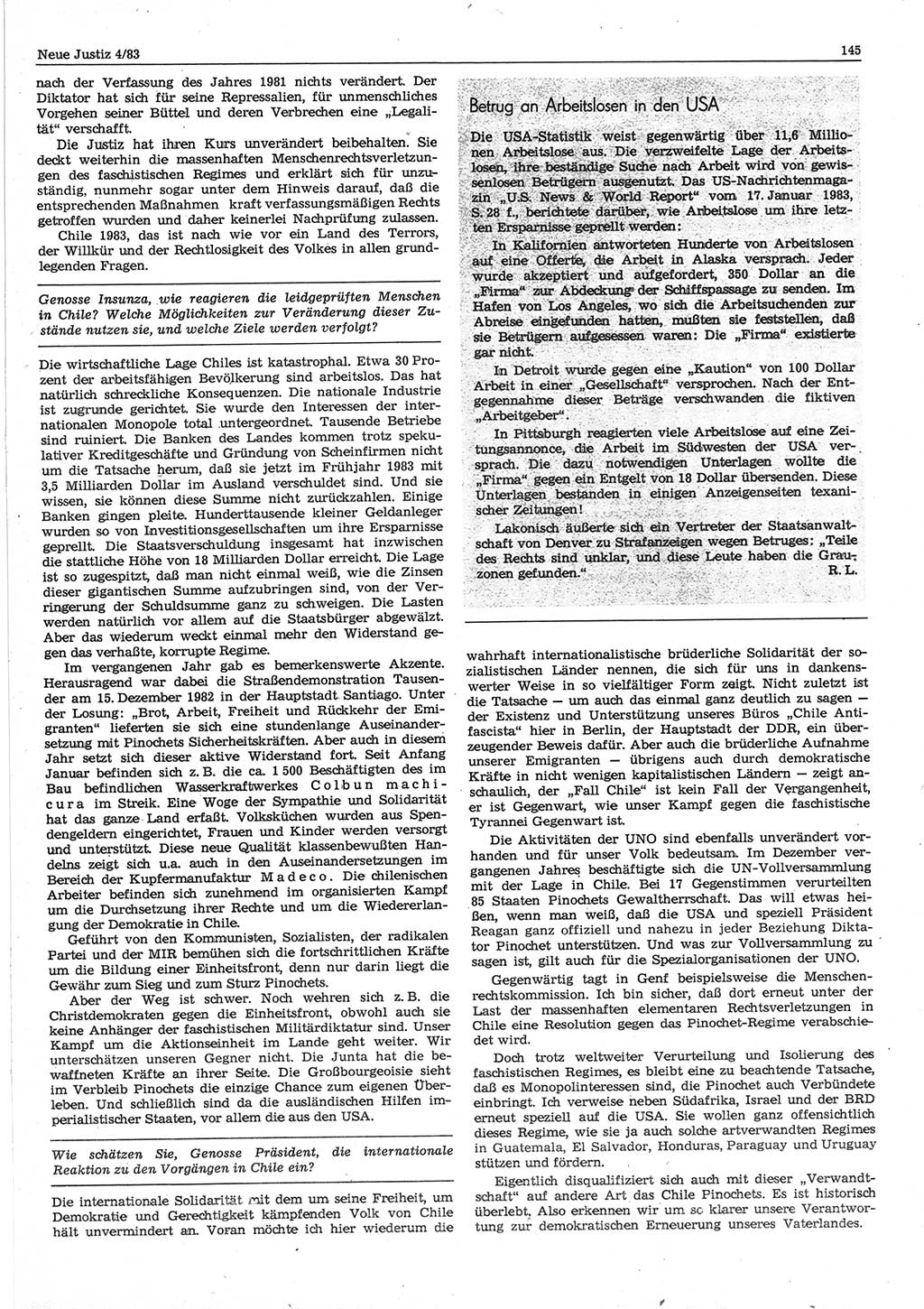 Neue Justiz (NJ), Zeitschrift für sozialistisches Recht und Gesetzlichkeit [Deutsche Demokratische Republik (DDR)], 37. Jahrgang 1983, Seite 145 (NJ DDR 1983, S. 145)