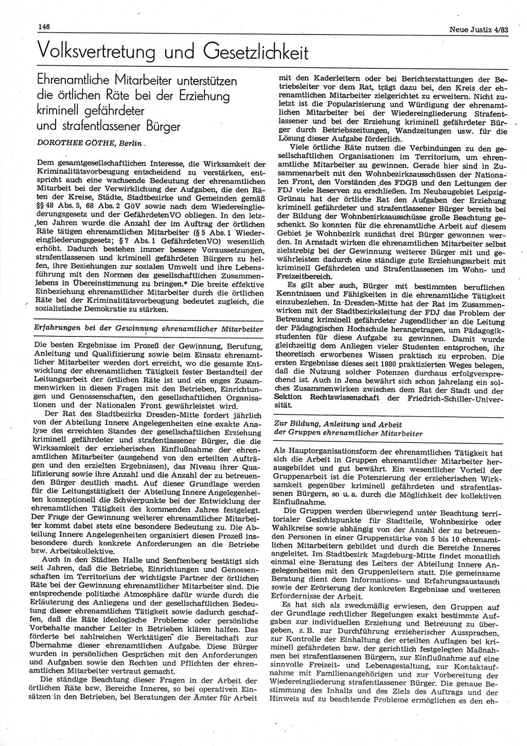 Neue Justiz (NJ), Zeitschrift für sozialistisches Recht und Gesetzlichkeit [Deutsche Demokratische Republik (DDR)], 37. Jahrgang 1983, Seite 146 (NJ DDR 1983, S. 146)