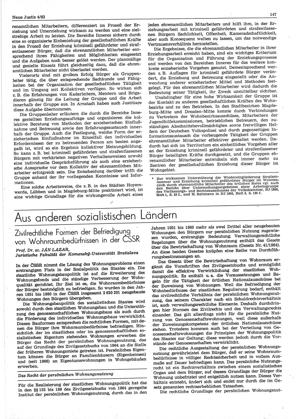 Neue Justiz (NJ), Zeitschrift für sozialistisches Recht und Gesetzlichkeit [Deutsche Demokratische Republik (DDR)], 37. Jahrgang 1983, Seite 147 (NJ DDR 1983, S. 147)