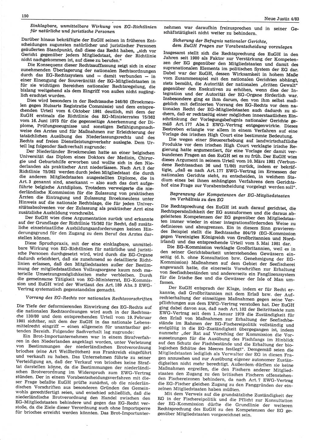 Neue Justiz (NJ), Zeitschrift für sozialistisches Recht und Gesetzlichkeit [Deutsche Demokratische Republik (DDR)], 37. Jahrgang 1983, Seite 150 (NJ DDR 1983, S. 150)