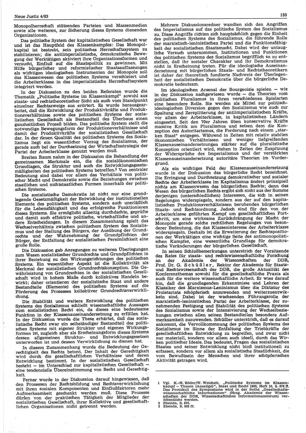 Neue Justiz (NJ), Zeitschrift für sozialistisches Recht und Gesetzlichkeit [Deutsche Demokratische Republik (DDR)], 37. Jahrgang 1983, Seite 153 (NJ DDR 1983, S. 153)