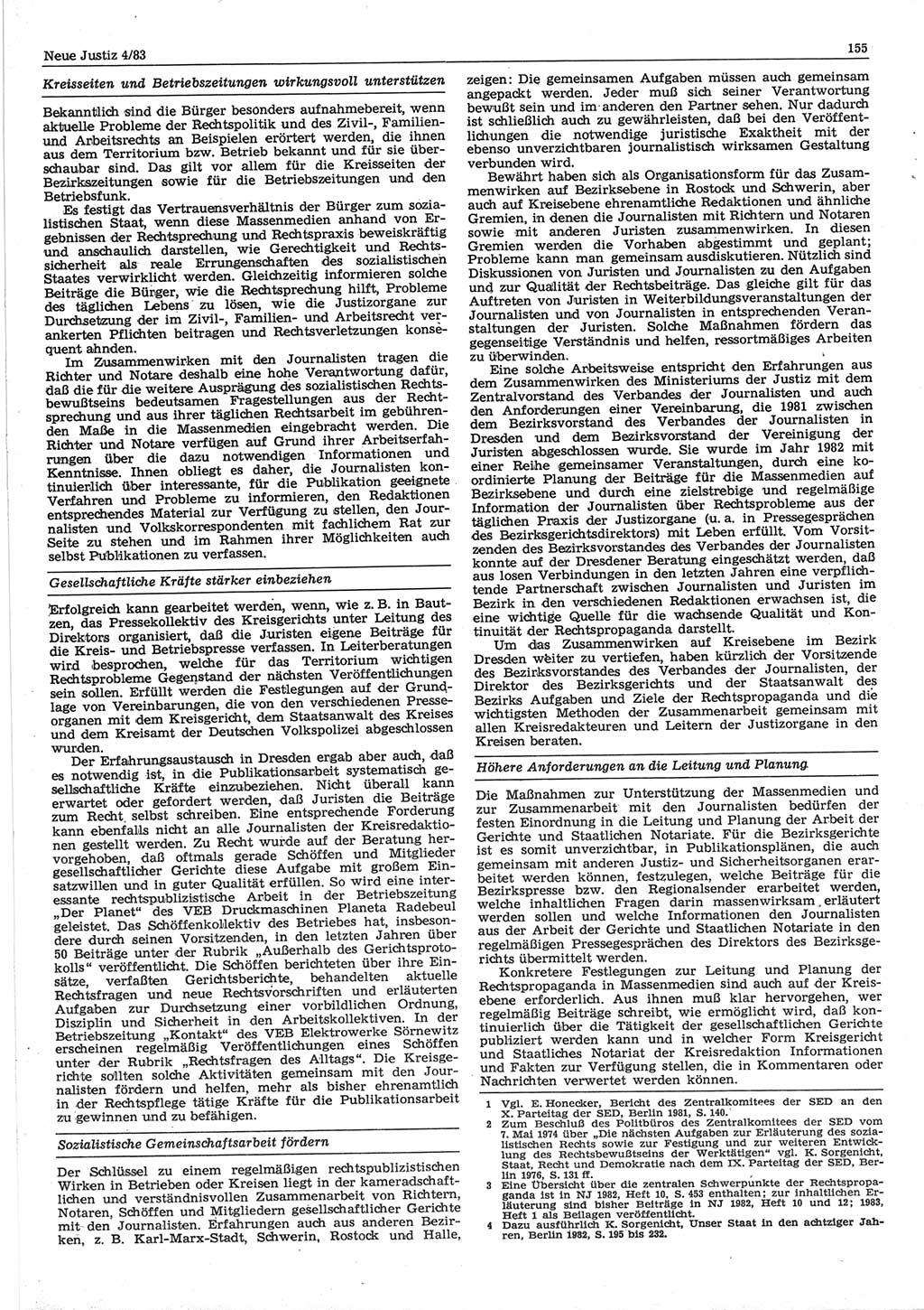 Neue Justiz (NJ), Zeitschrift für sozialistisches Recht und Gesetzlichkeit [Deutsche Demokratische Republik (DDR)], 37. Jahrgang 1983, Seite 155 (NJ DDR 1983, S. 155)