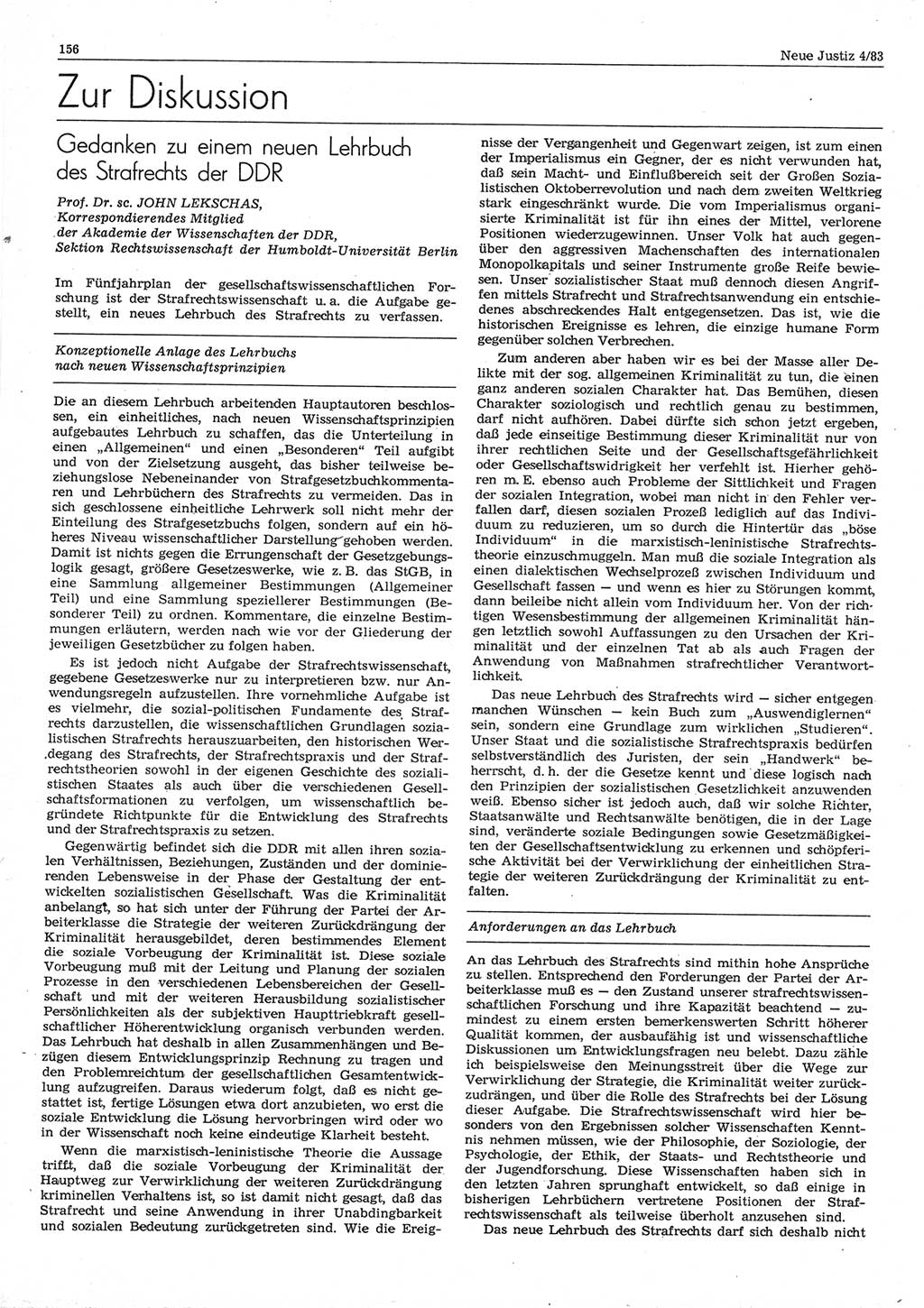 Neue Justiz (NJ), Zeitschrift für sozialistisches Recht und Gesetzlichkeit [Deutsche Demokratische Republik (DDR)], 37. Jahrgang 1983, Seite 156 (NJ DDR 1983, S. 156)