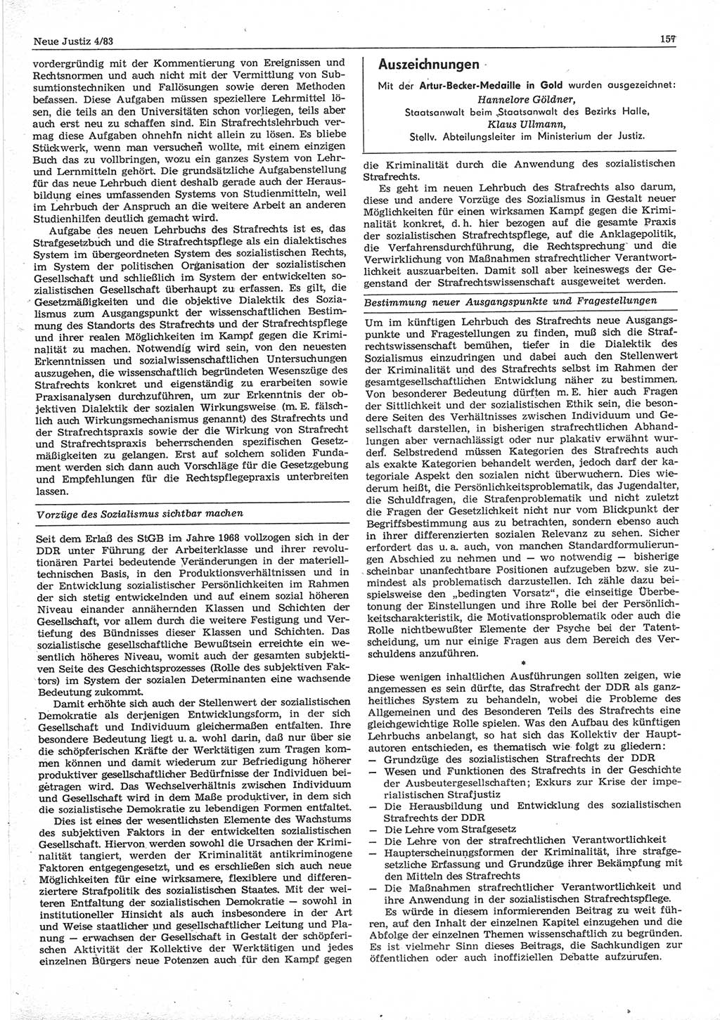Neue Justiz (NJ), Zeitschrift für sozialistisches Recht und Gesetzlichkeit [Deutsche Demokratische Republik (DDR)], 37. Jahrgang 1983, Seite 157 (NJ DDR 1983, S. 157)