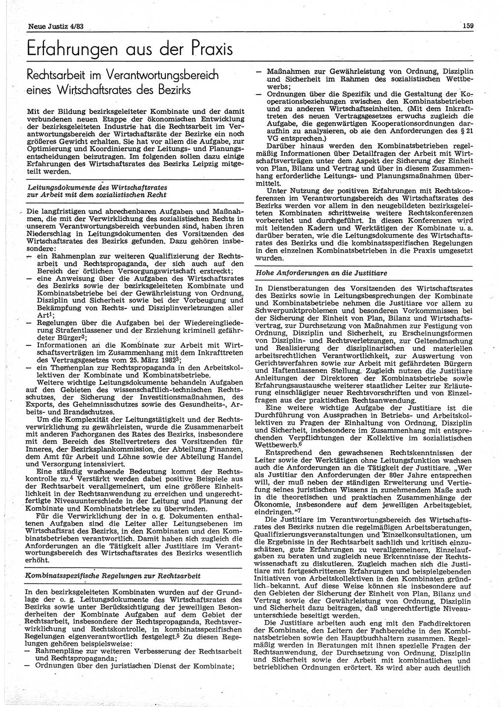 Neue Justiz (NJ), Zeitschrift für sozialistisches Recht und Gesetzlichkeit [Deutsche Demokratische Republik (DDR)], 37. Jahrgang 1983, Seite 159 (NJ DDR 1983, S. 159)