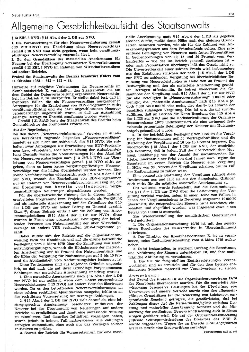 Neue Justiz (NJ), Zeitschrift für sozialistisches Recht und Gesetzlichkeit [Deutsche Demokratische Republik (DDR)], 37. Jahrgang 1983, Seite 163 (NJ DDR 1983, S. 163)