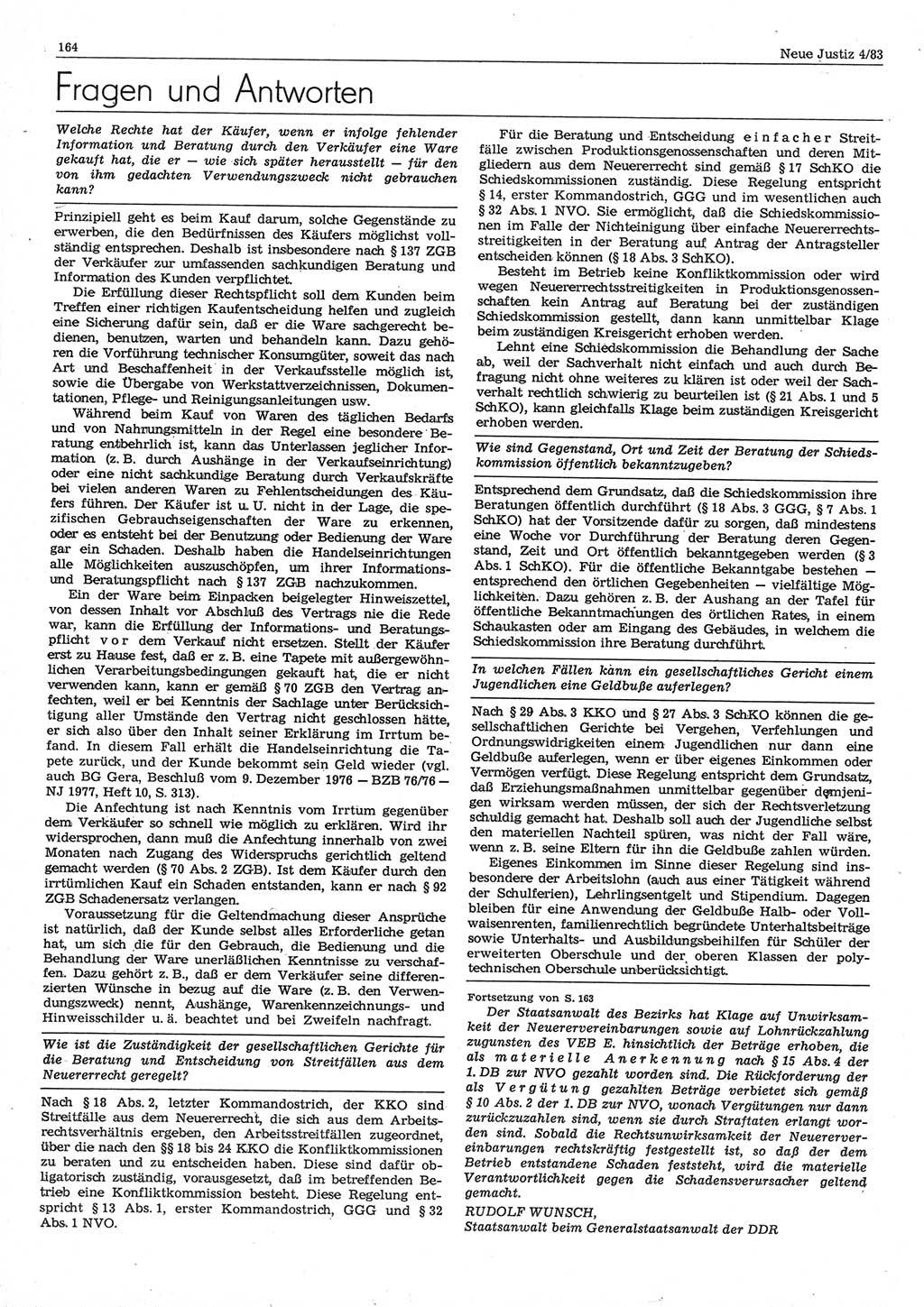 Neue Justiz (NJ), Zeitschrift für sozialistisches Recht und Gesetzlichkeit [Deutsche Demokratische Republik (DDR)], 37. Jahrgang 1983, Seite 164 (NJ DDR 1983, S. 164)