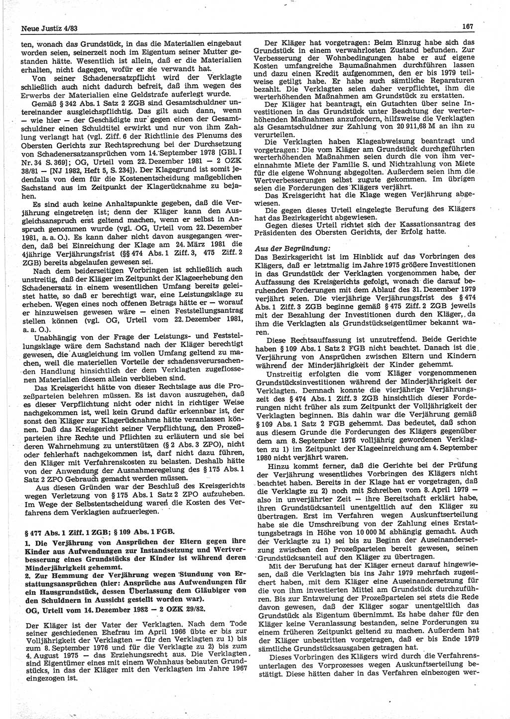 Neue Justiz (NJ), Zeitschrift für sozialistisches Recht und Gesetzlichkeit [Deutsche Demokratische Republik (DDR)], 37. Jahrgang 1983, Seite 167 (NJ DDR 1983, S. 167)