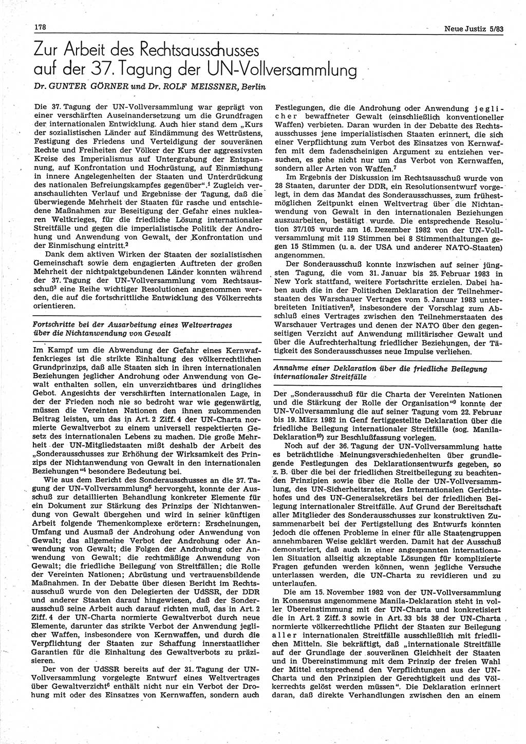 Neue Justiz (NJ), Zeitschrift für sozialistisches Recht und Gesetzlichkeit [Deutsche Demokratische Republik (DDR)], 37. Jahrgang 1983, Seite 178 (NJ DDR 1983, S. 178)