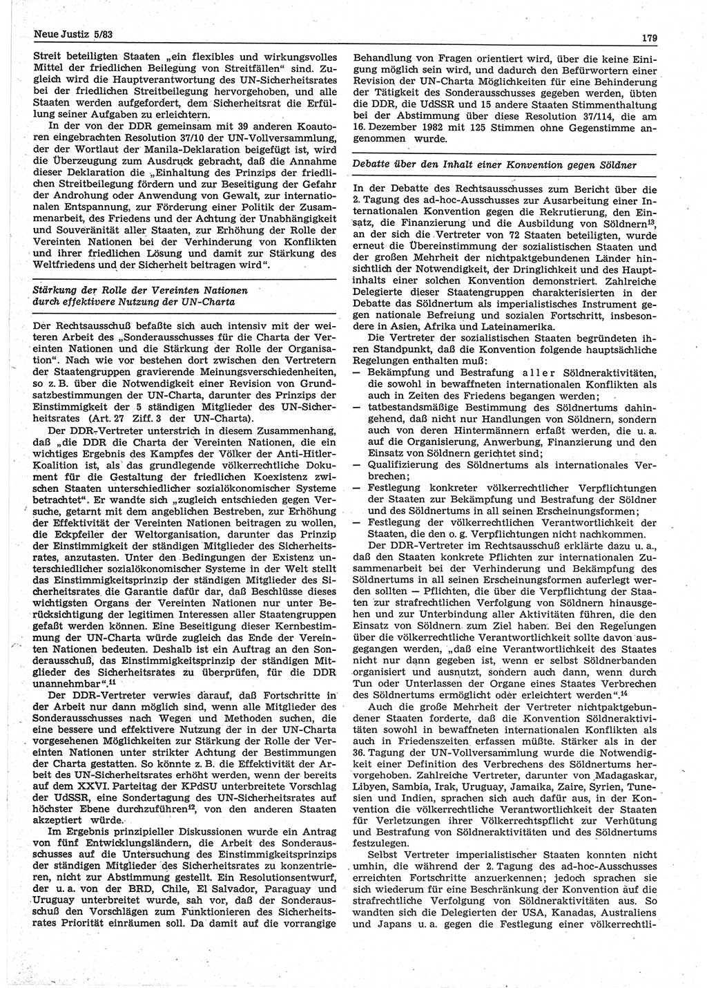 Neue Justiz (NJ), Zeitschrift für sozialistisches Recht und Gesetzlichkeit [Deutsche Demokratische Republik (DDR)], 37. Jahrgang 1983, Seite 179 (NJ DDR 1983, S. 179)