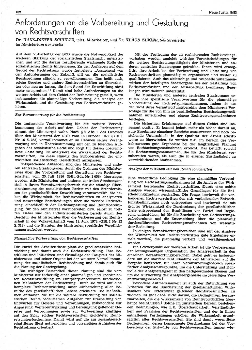 Neue Justiz (NJ), Zeitschrift für sozialistisches Recht und Gesetzlichkeit [Deutsche Demokratische Republik (DDR)], 37. Jahrgang 1983, Seite 182 (NJ DDR 1983, S. 182)