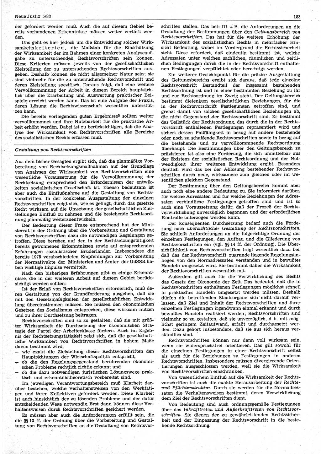 Neue Justiz (NJ), Zeitschrift für sozialistisches Recht und Gesetzlichkeit [Deutsche Demokratische Republik (DDR)], 37. Jahrgang 1983, Seite 183 (NJ DDR 1983, S. 183)