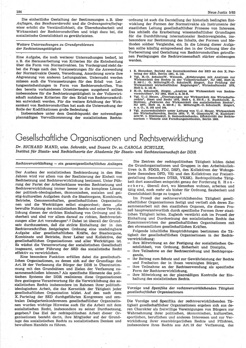 Neue Justiz (NJ), Zeitschrift für sozialistisches Recht und Gesetzlichkeit [Deutsche Demokratische Republik (DDR)], 37. Jahrgang 1983, Seite 184 (NJ DDR 1983, S. 184)