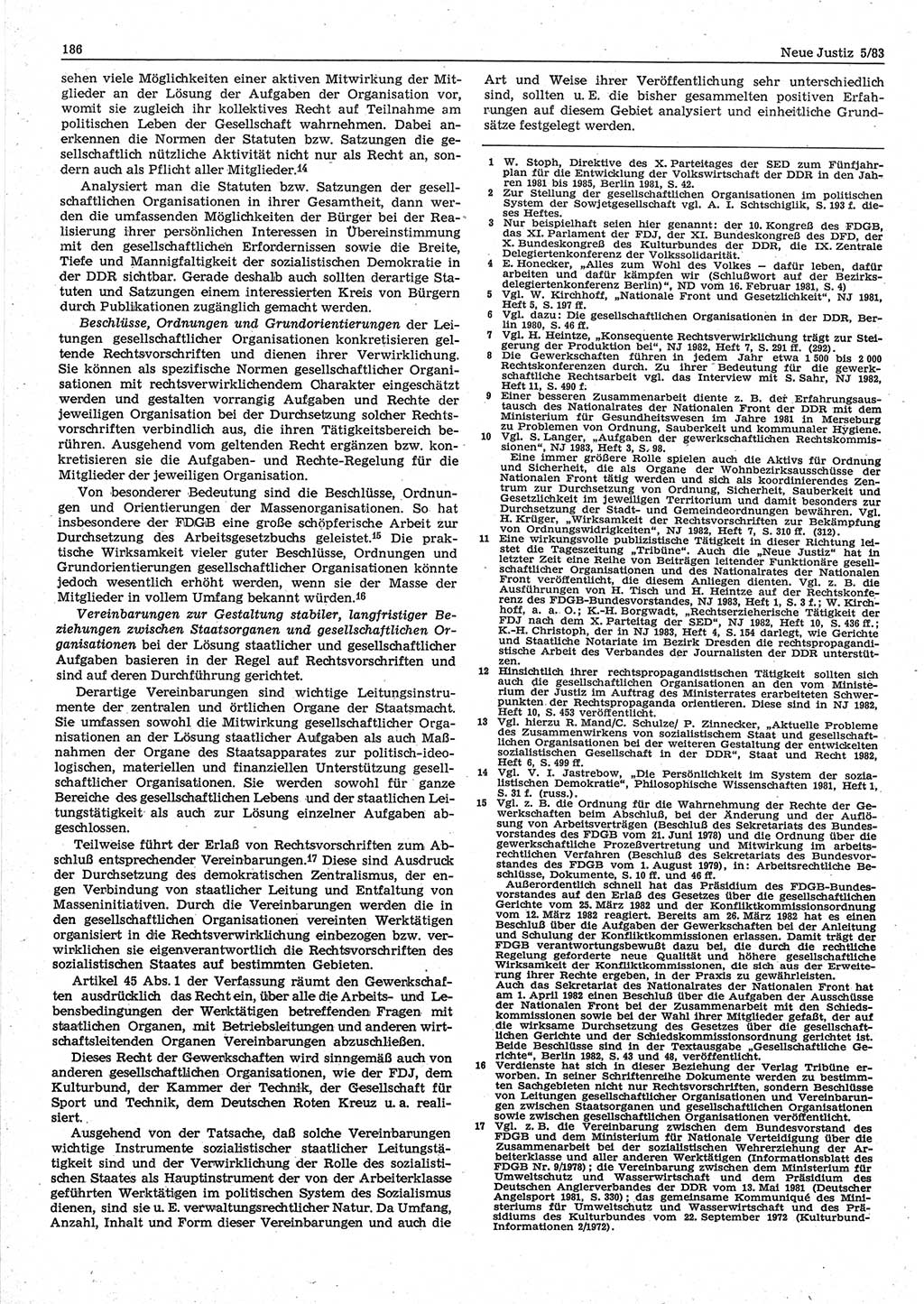 Neue Justiz (NJ), Zeitschrift für sozialistisches Recht und Gesetzlichkeit [Deutsche Demokratische Republik (DDR)], 37. Jahrgang 1983, Seite 186 (NJ DDR 1983, S. 186)