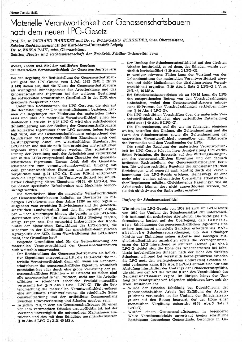 Neue Justiz (NJ), Zeitschrift für sozialistisches Recht und Gesetzlichkeit [Deutsche Demokratische Republik (DDR)], 37. Jahrgang 1983, Seite 187 (NJ DDR 1983, S. 187)