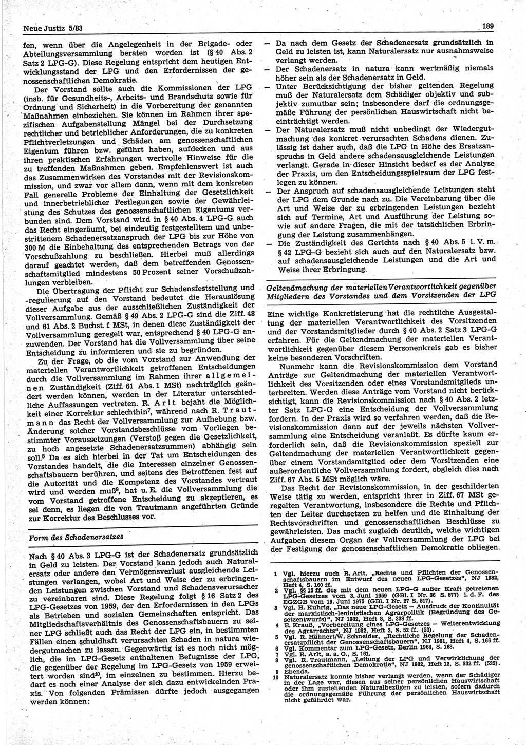 Neue Justiz (NJ), Zeitschrift für sozialistisches Recht und Gesetzlichkeit [Deutsche Demokratische Republik (DDR)], 37. Jahrgang 1983, Seite 189 (NJ DDR 1983, S. 189)