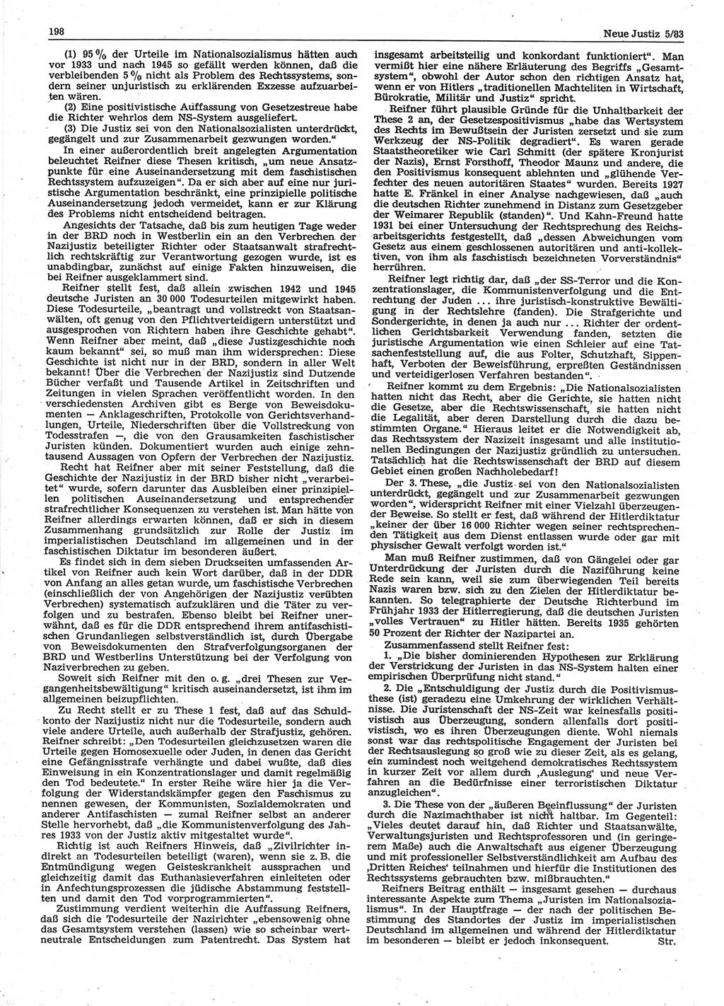 Neue Justiz (NJ), Zeitschrift für sozialistisches Recht und Gesetzlichkeit [Deutsche Demokratische Republik (DDR)], 37. Jahrgang 1983, Seite 198 (NJ DDR 1983, S. 198)