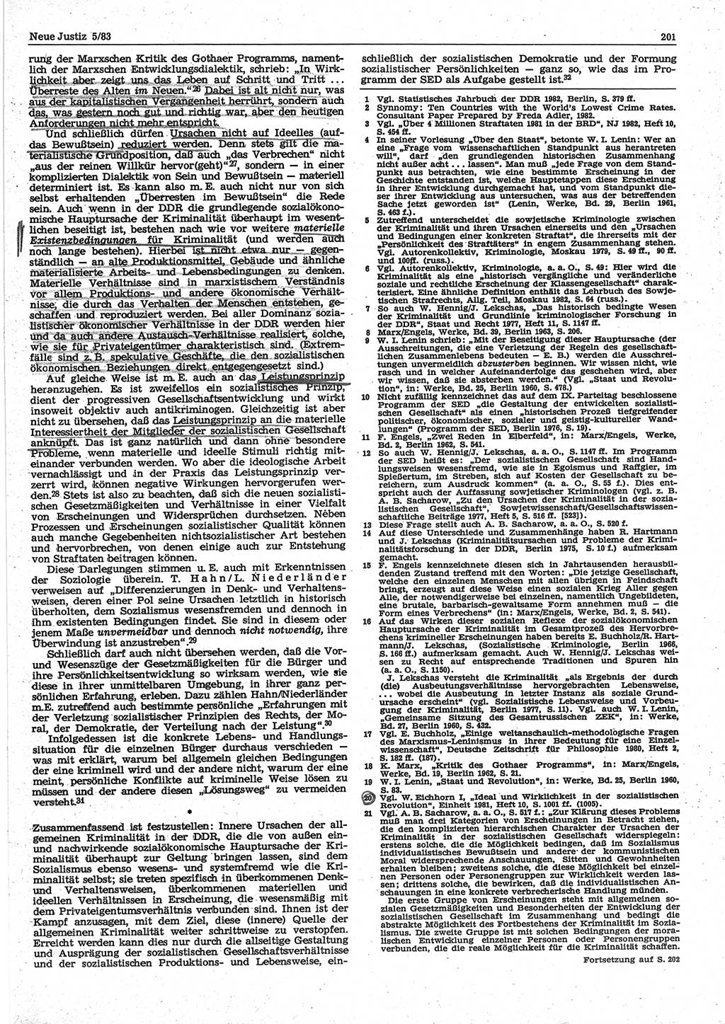 Neue Justiz (NJ), Zeitschrift für sozialistisches Recht und Gesetzlichkeit [Deutsche Demokratische Republik (DDR)], 37. Jahrgang 1983, Seite 201 (NJ DDR 1983, S. 201)