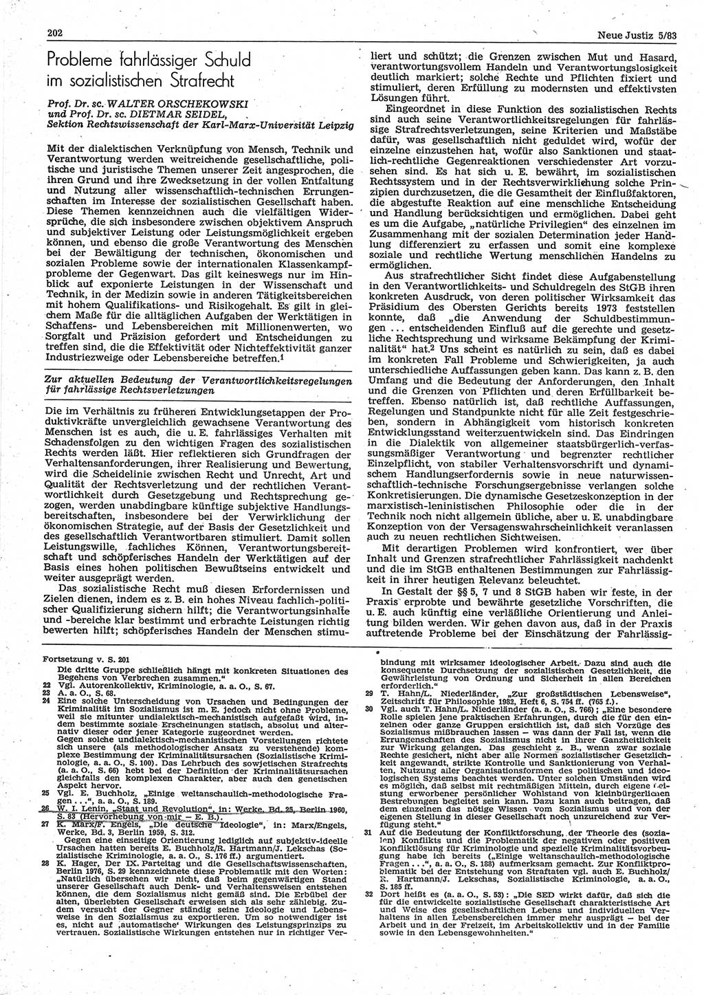 Neue Justiz (NJ), Zeitschrift für sozialistisches Recht und Gesetzlichkeit [Deutsche Demokratische Republik (DDR)], 37. Jahrgang 1983, Seite 202 (NJ DDR 1983, S. 202)