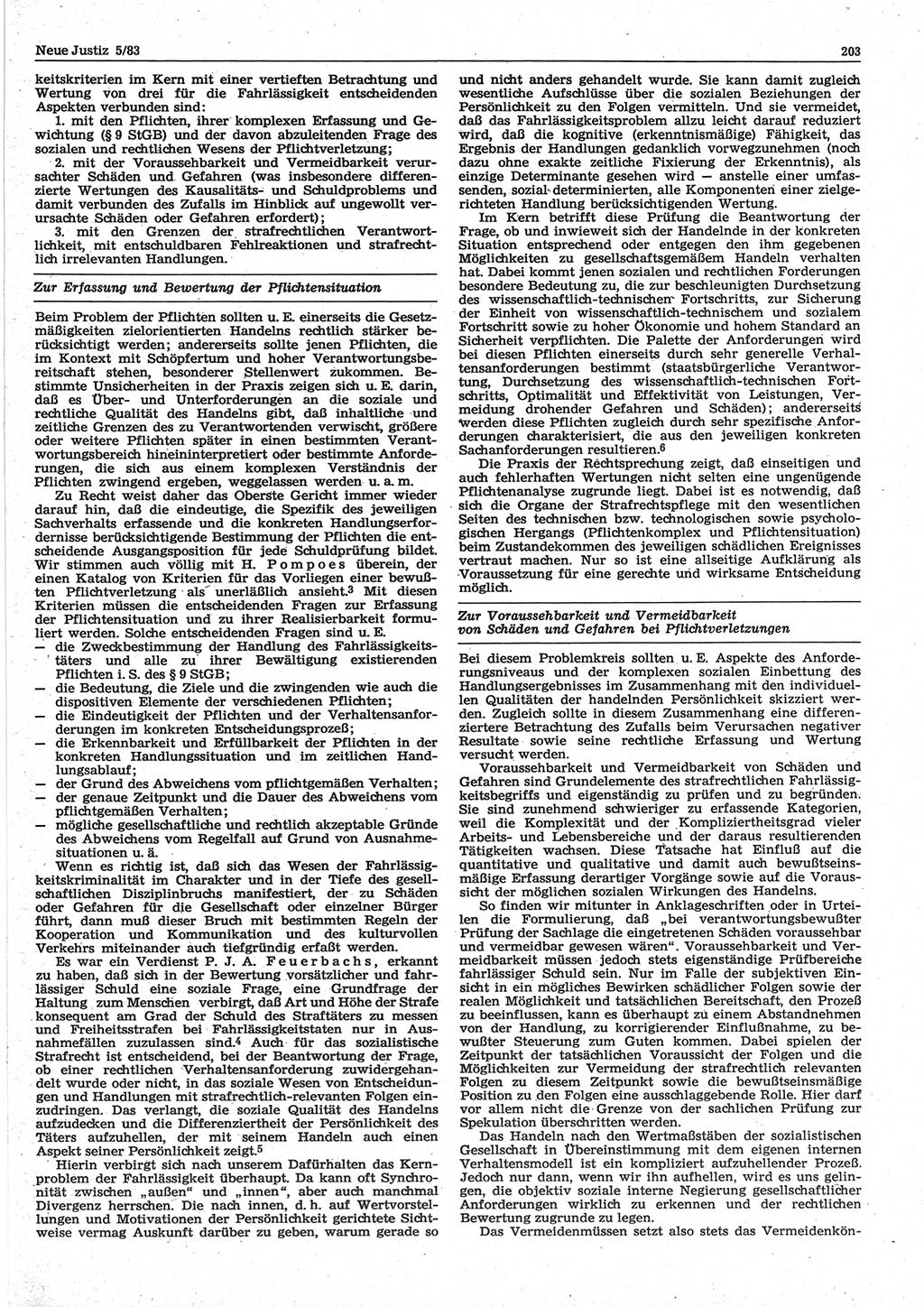 Neue Justiz (NJ), Zeitschrift für sozialistisches Recht und Gesetzlichkeit [Deutsche Demokratische Republik (DDR)], 37. Jahrgang 1983, Seite 203 (NJ DDR 1983, S. 203)