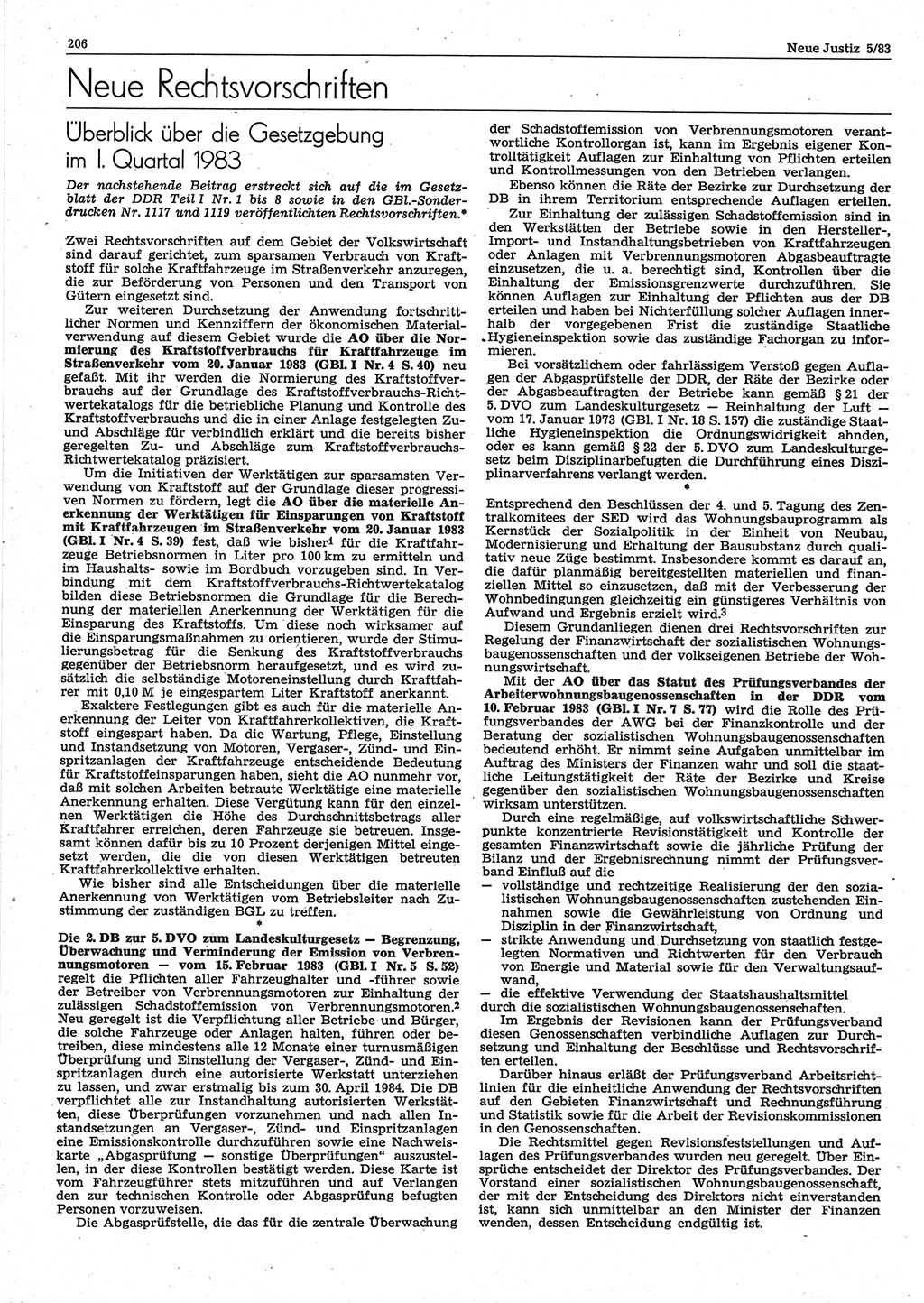 Neue Justiz (NJ), Zeitschrift für sozialistisches Recht und Gesetzlichkeit [Deutsche Demokratische Republik (DDR)], 37. Jahrgang 1983, Seite 206 (NJ DDR 1983, S. 206)
