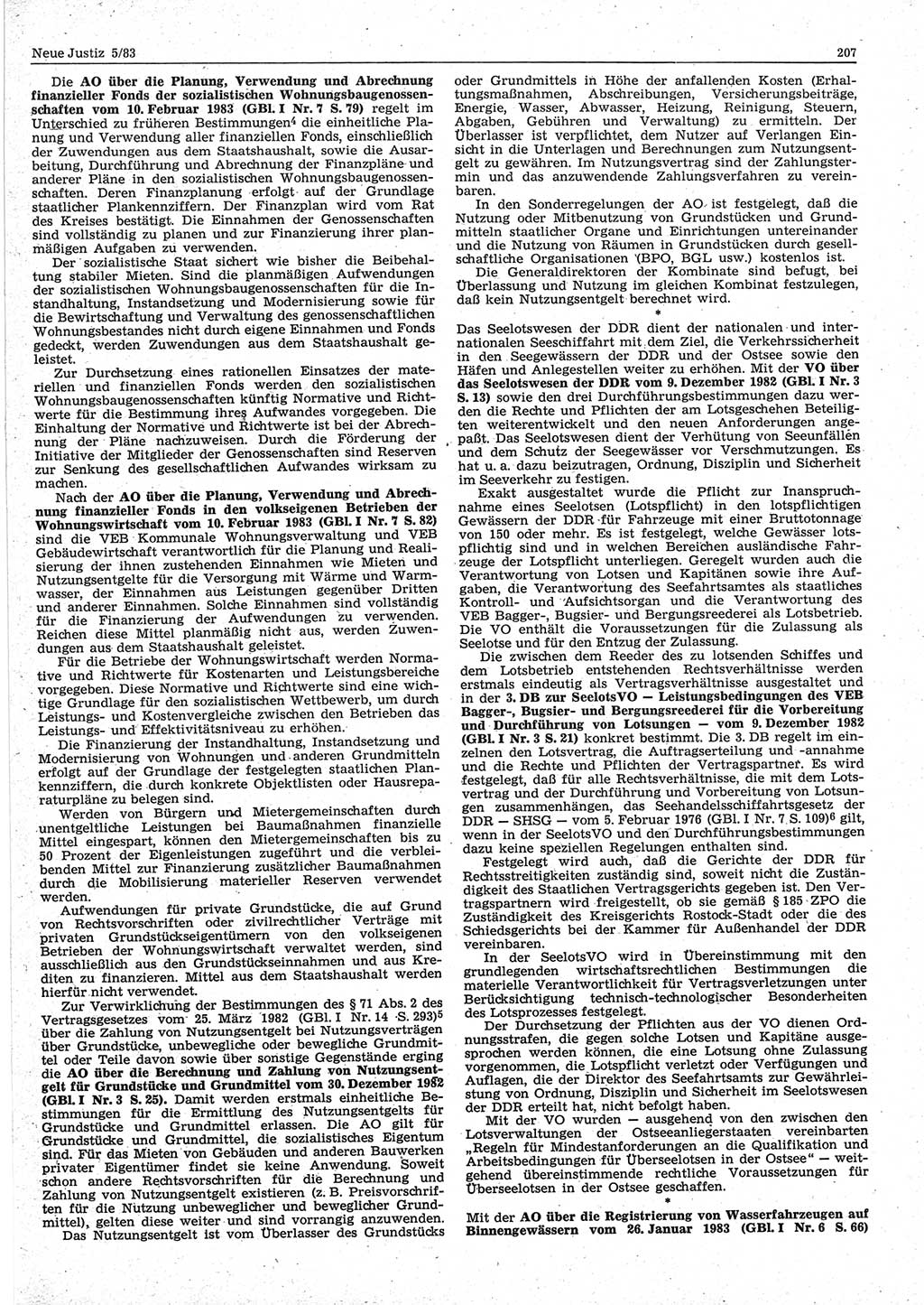 Neue Justiz (NJ), Zeitschrift für sozialistisches Recht und Gesetzlichkeit [Deutsche Demokratische Republik (DDR)], 37. Jahrgang 1983, Seite 207 (NJ DDR 1983, S. 207)