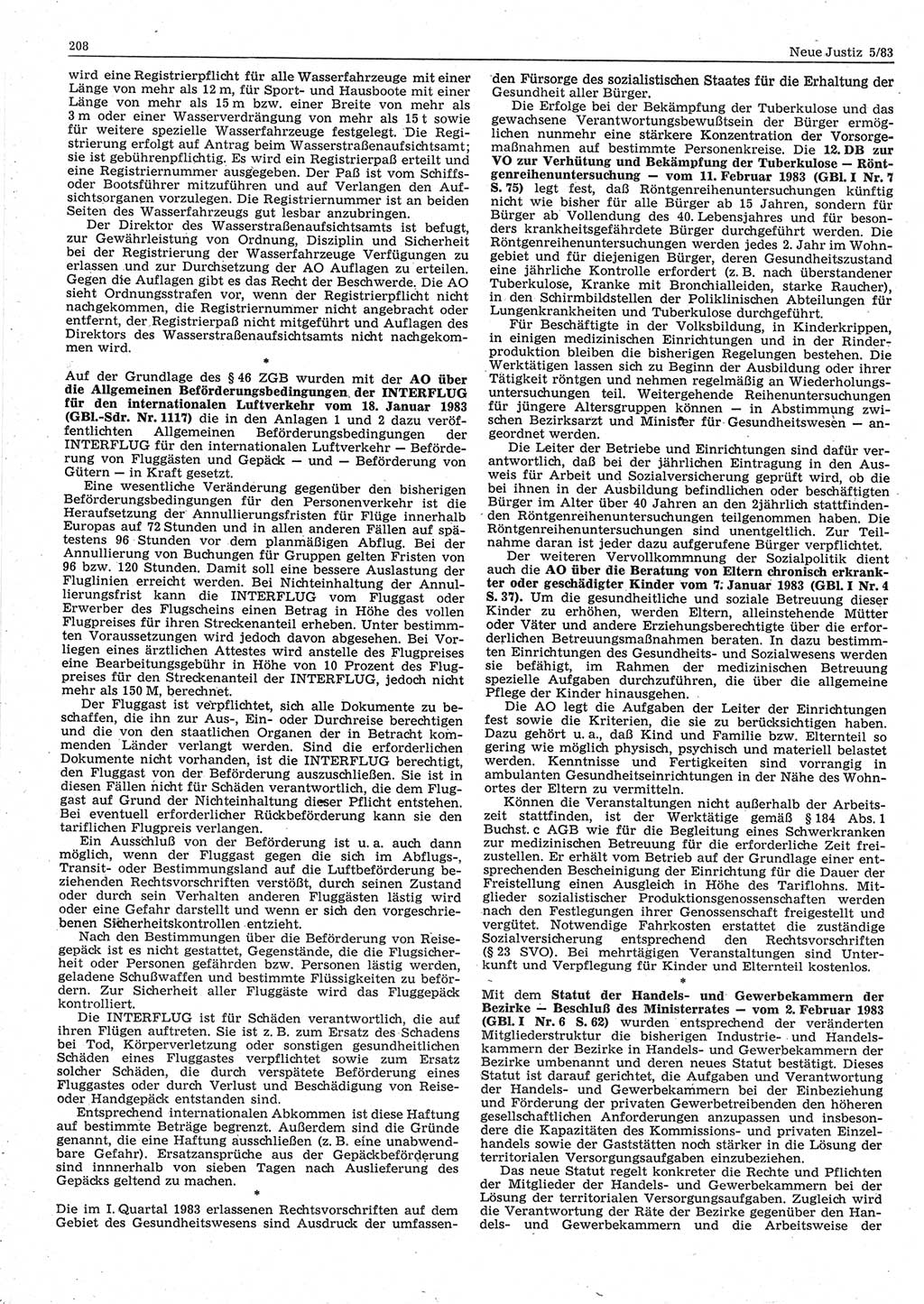 Neue Justiz (NJ), Zeitschrift für sozialistisches Recht und Gesetzlichkeit [Deutsche Demokratische Republik (DDR)], 37. Jahrgang 1983, Seite 208 (NJ DDR 1983, S. 208)