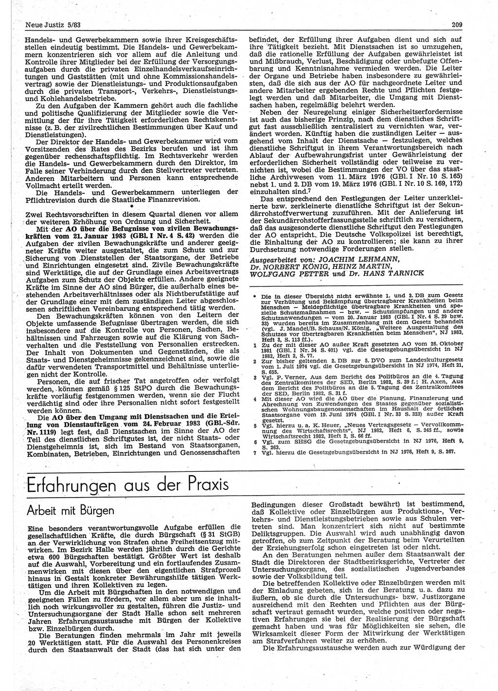 Neue Justiz (NJ), Zeitschrift für sozialistisches Recht und Gesetzlichkeit [Deutsche Demokratische Republik (DDR)], 37. Jahrgang 1983, Seite 209 (NJ DDR 1983, S. 209)