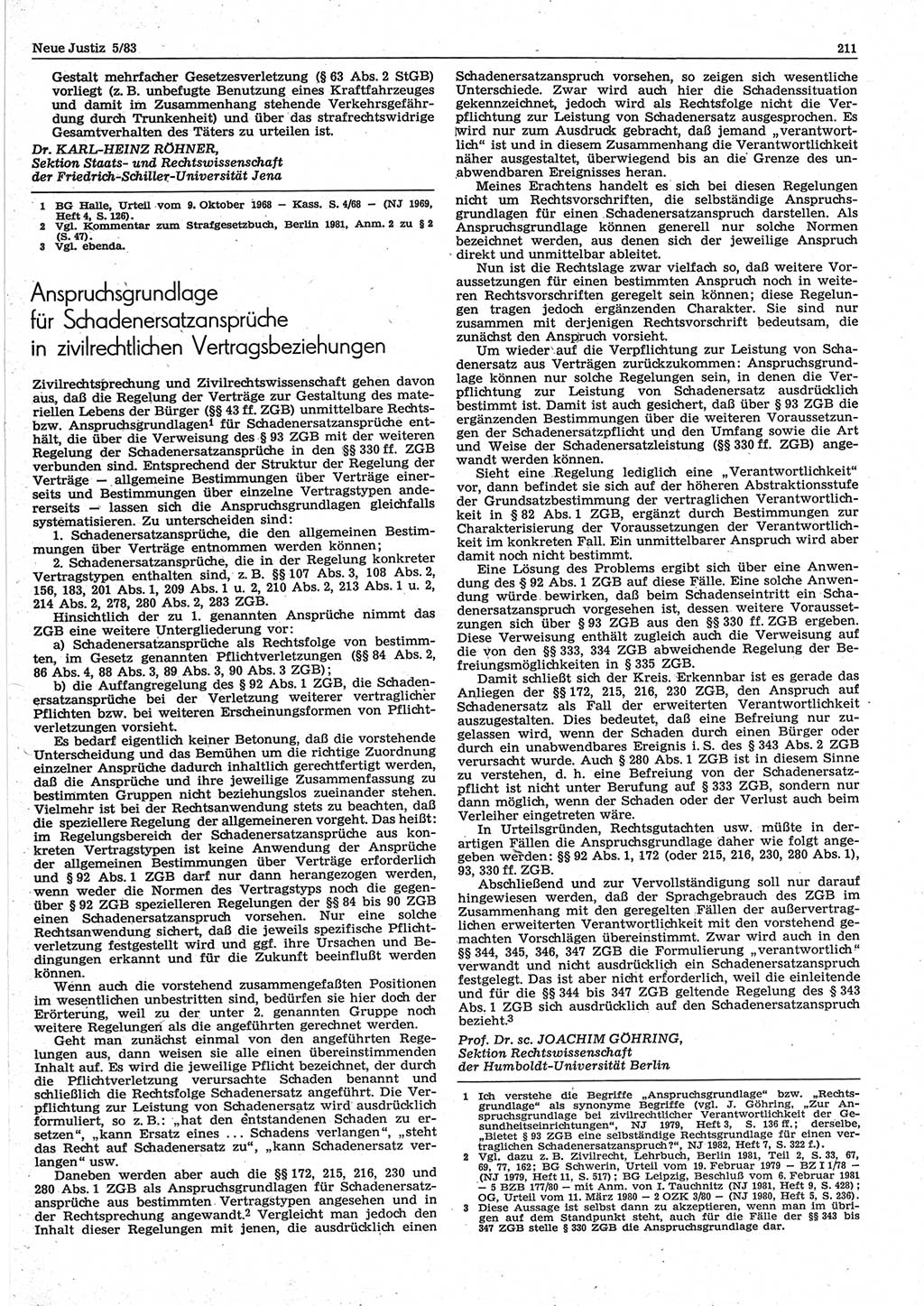 Neue Justiz (NJ), Zeitschrift für sozialistisches Recht und Gesetzlichkeit [Deutsche Demokratische Republik (DDR)], 37. Jahrgang 1983, Seite 211 (NJ DDR 1983, S. 211)