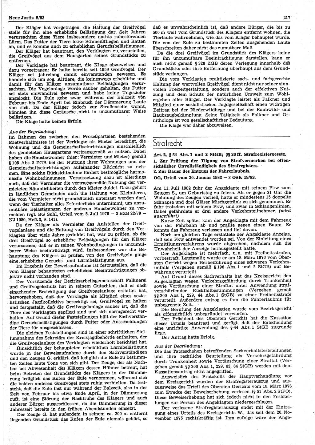 Neue Justiz (NJ), Zeitschrift für sozialistisches Recht und Gesetzlichkeit [Deutsche Demokratische Republik (DDR)], 37. Jahrgang 1983, Seite 217 (NJ DDR 1983, S. 217)