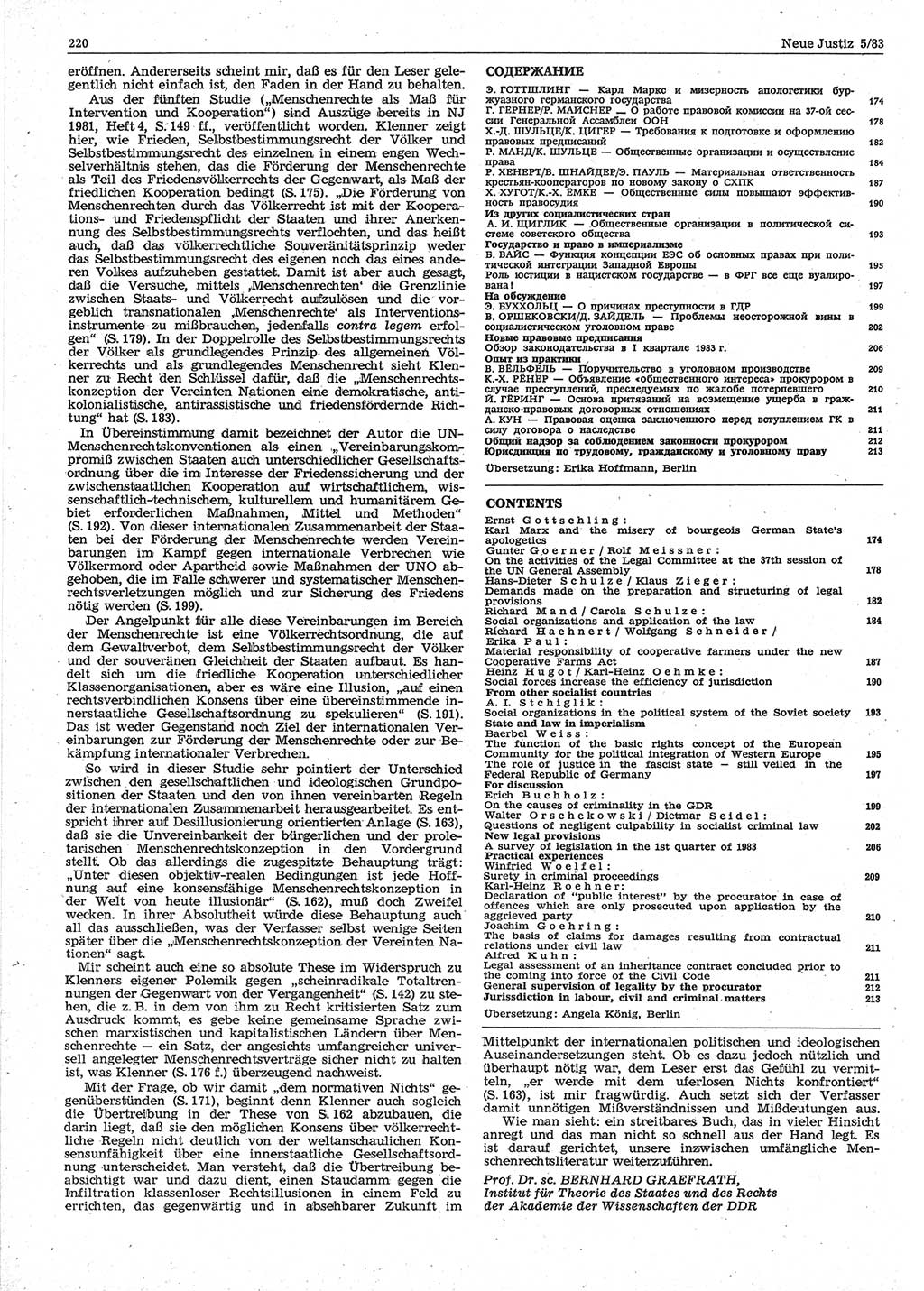 Neue Justiz (NJ), Zeitschrift für sozialistisches Recht und Gesetzlichkeit [Deutsche Demokratische Republik (DDR)], 37. Jahrgang 1983, Seite 220 (NJ DDR 1983, S. 220)