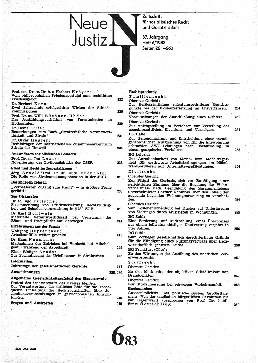 Neue Justiz (NJ), Zeitschrift für sozialistisches Recht und Gesetzlichkeit [Deutsche Demokratische Republik (DDR)], 37. Jahrgang 1983, Seite 221 (NJ DDR 1983, S. 221)