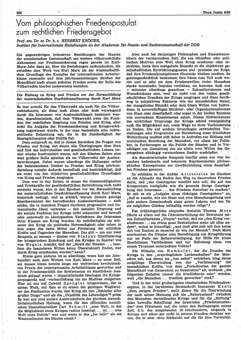 Neue Justiz (NJ), Zeitschrift für sozialistisches Recht und Gesetzlichkeit [Deutsche Demokratische Republik (DDR)], 37. Jahrgang 1983, Seite 222 (NJ DDR 1983, S. 222)