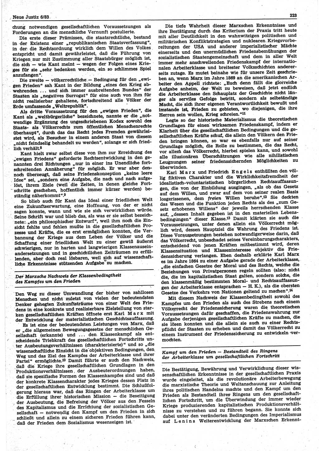 Neue Justiz (NJ), Zeitschrift für sozialistisches Recht und Gesetzlichkeit [Deutsche Demokratische Republik (DDR)], 37. Jahrgang 1983, Seite 223 (NJ DDR 1983, S. 223)