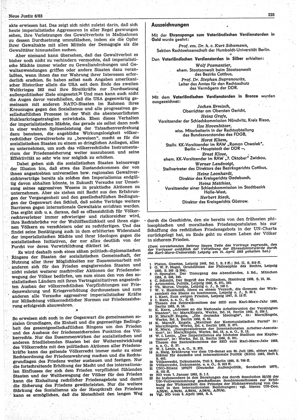 Neue Justiz (NJ), Zeitschrift für sozialistisches Recht und Gesetzlichkeit [Deutsche Demokratische Republik (DDR)], 37. Jahrgang 1983, Seite 225 (NJ DDR 1983, S. 225)