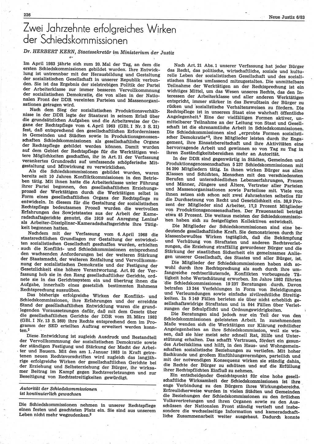 Neue Justiz (NJ), Zeitschrift für sozialistisches Recht und Gesetzlichkeit [Deutsche Demokratische Republik (DDR)], 37. Jahrgang 1983, Seite 226 (NJ DDR 1983, S. 226)