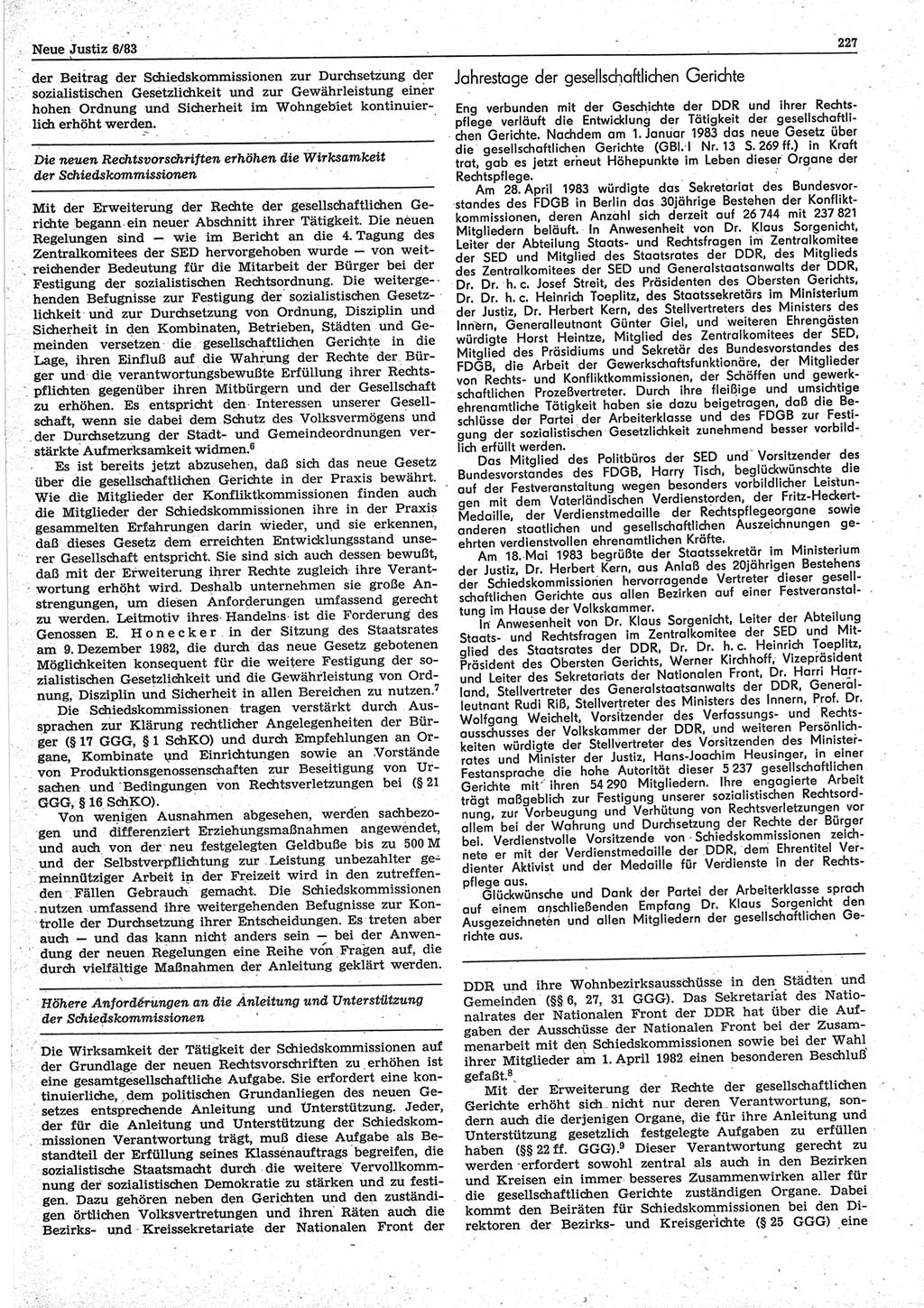 Neue Justiz (NJ), Zeitschrift für sozialistisches Recht und Gesetzlichkeit [Deutsche Demokratische Republik (DDR)], 37. Jahrgang 1983, Seite 227 (NJ DDR 1983, S. 227)